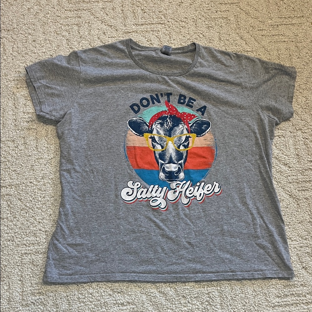 Graphic Tee Salty Heifer Cow Print funny cute farm animal cotton 2XL XXL